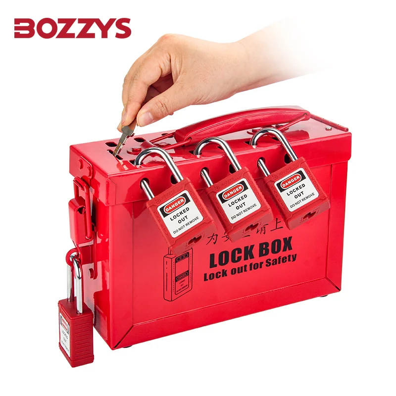 Bozzys Draagbare Veiligheidsgroep Lockout Box Met Geplastificeerde Stalen Plaat Voor Multi-Person Beheer Van Industriële Apparatuur