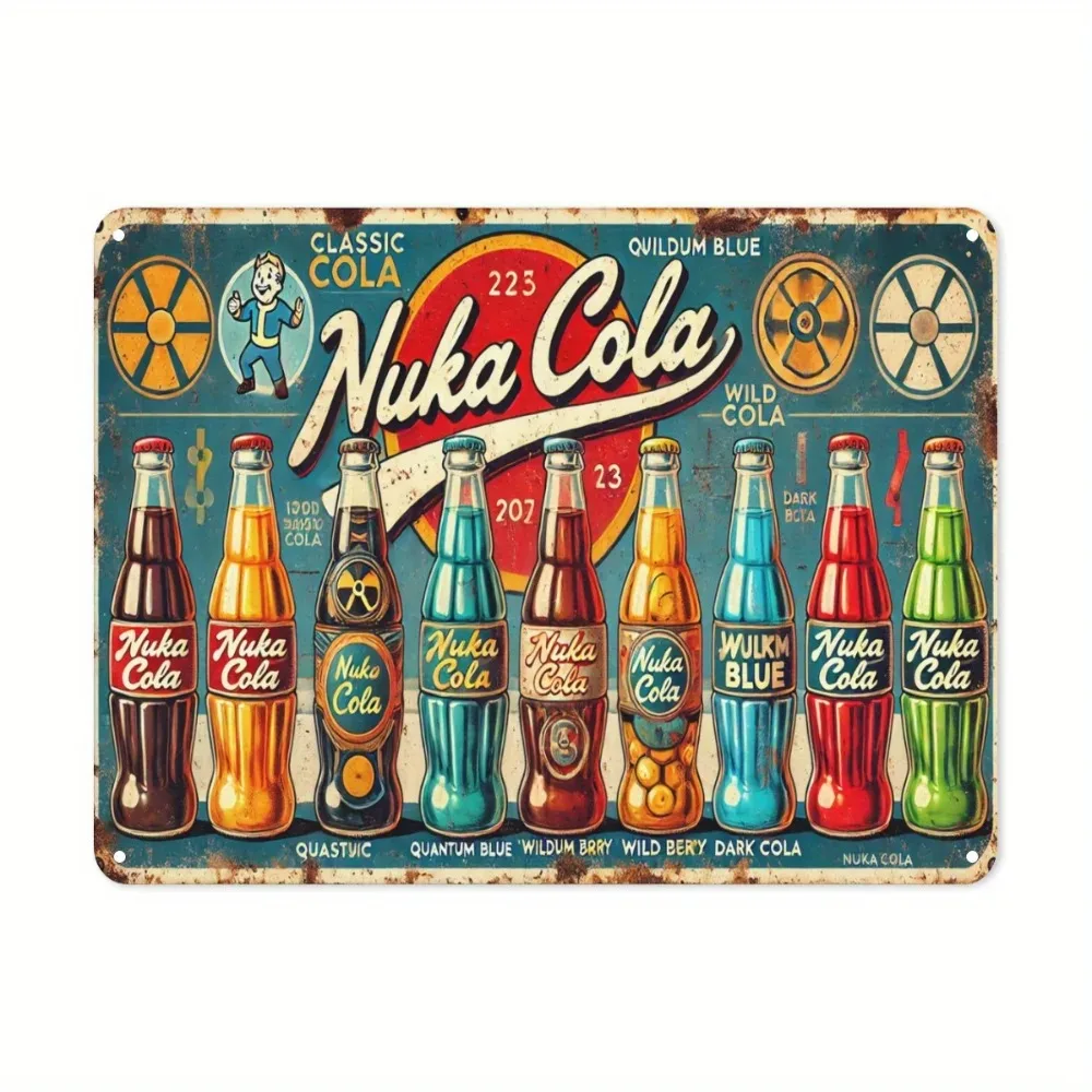 علامة حائط معدنية عتيقة من NUKACOLAVINTEDGE Nuka Cola |   ديكور فني للصودا الرجعية |   موضوع اللعبة الكلاسيكية