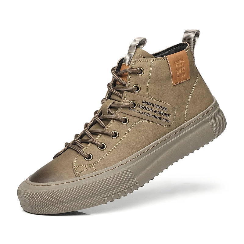 High-Top Men's Shoes 2024 New Breathable Business Casual Sneakers Waterproof and Wear-Resistant Retro British Men's Leather Shoes Trendyy and Versatile