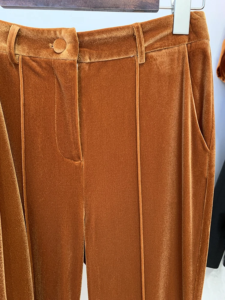 Set di pantaloni Flare Blazer in velluto a bottone singolo da donna di alta qualitร piรน nuovo 2024 F/W Set 2 pezzi