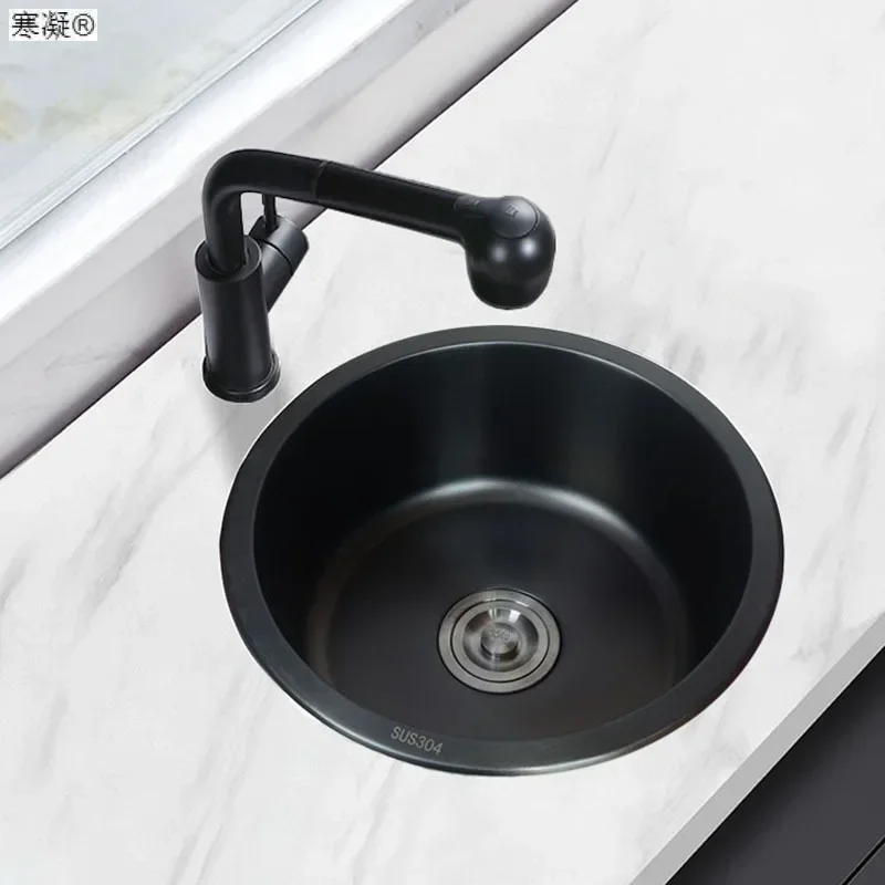 

Black Nano round Sink 304 Stainless Steel Single Sink Bar Counter Balcony Kitchen Island Kitchen Washing Basin Small Size