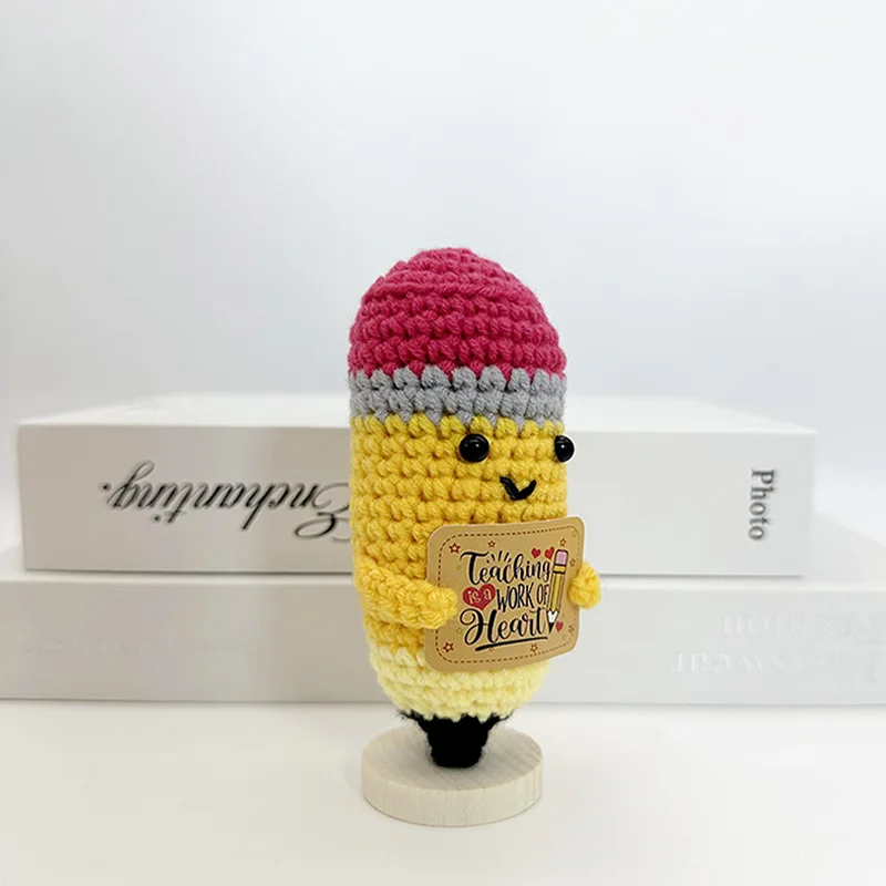 Cute Handwoven Positive Energy Pencil Ornaments Handmade Crochet Support Emotional Pencil Home Room Decoration Christmas Gift