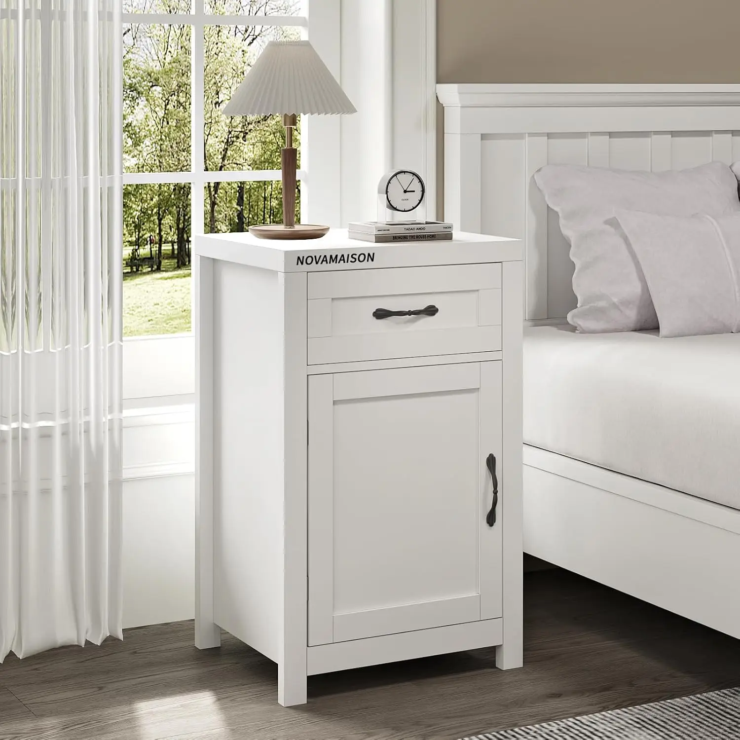 

White Nightstand Drawer Storage Cabinet Adjustable Shelf 30" Tall Rustic Wood Side Table Living Room Bedroom, Customized