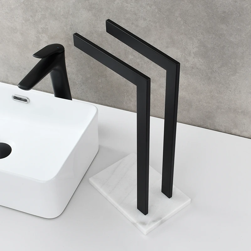 Ciencia Stainless Steel Free Standing Towel Holder with Marble Base Bathroom Countertop Towel Rack with Single Rod Double Rods