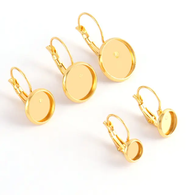 10 sztuk ze stali nierdzewnej płaskie puste francuskie dźwignie podstawa kolczyka Cabochon ustawienie Cameo kolczyki dla DIY akcesoria do wyrobu biżuterii