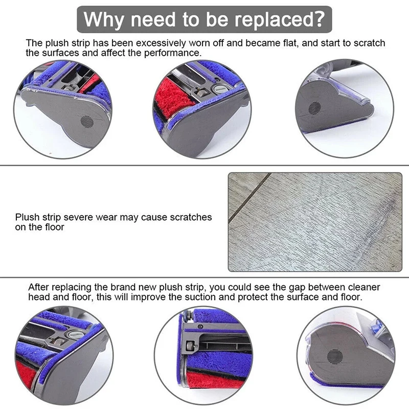 Tiras de felpa suaves de repuesto A17G, 6 uds., para aspiradora Dyson serie V7V8V10V11, accesorios de repuesto de cabezal de rodillo suave