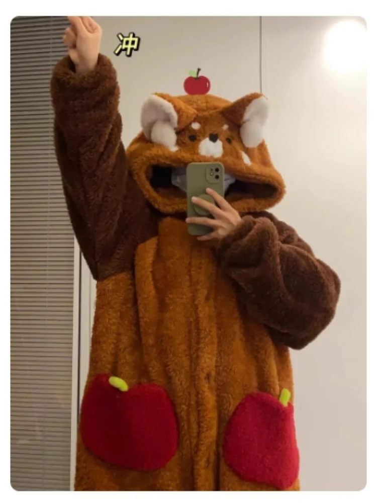 

Unisex Animal Pajamas Autumn Winter Robe+pajama Pants Raccoon Coral Fleece Pajamas Fleece Thickened Long Robe Loungewear Set