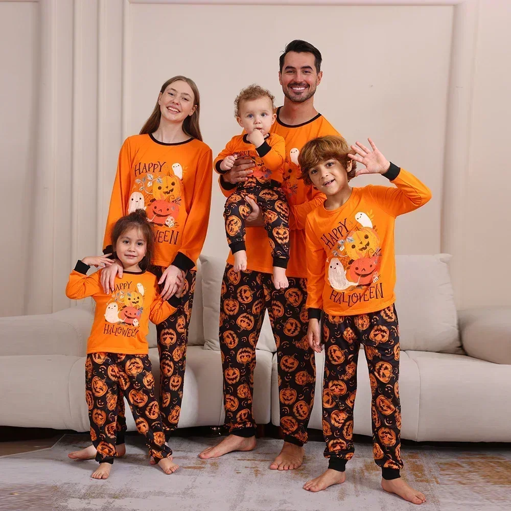 2024 Halloween Family Look Women Men Boys Girls Clothing Set Pumpkin Print 2 Pieces Suit Sleepwear Cute Soft Pajamas Baby Romper