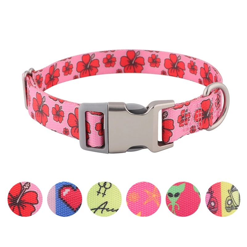 

Fashionable Fun Printed Nylon Small Dog Collar Soft Skin-friendly Adjustable Walking Personalized Dog Collar Coleiras Para Cão