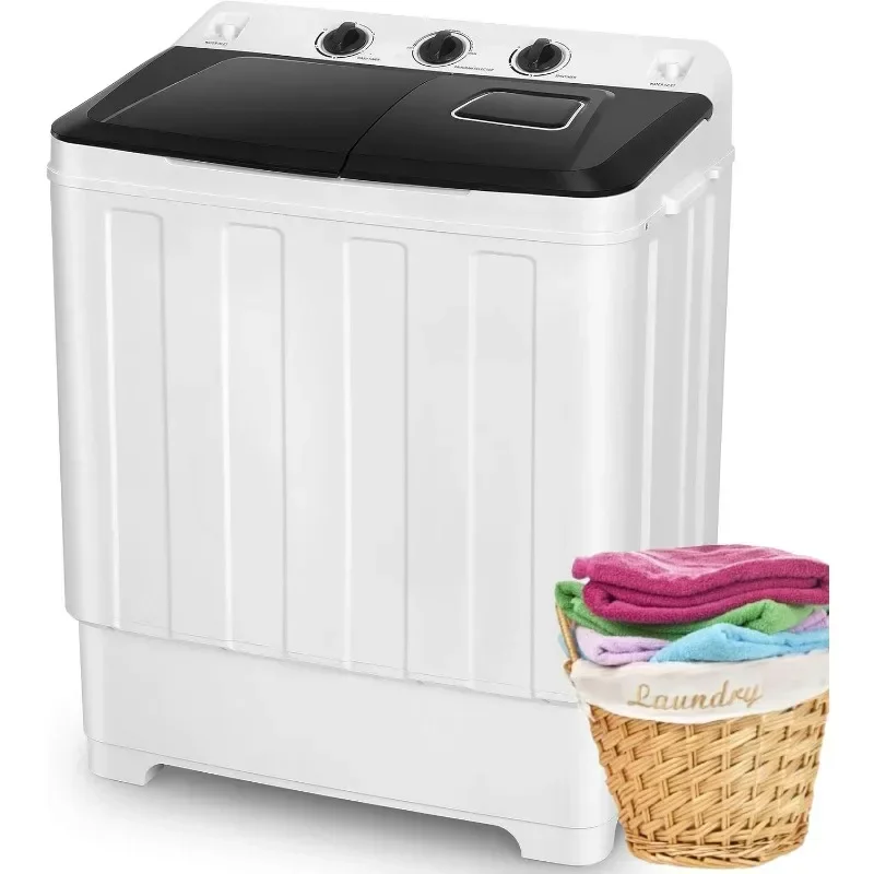 home.30lbs Capacity Twin Tub Compact Laundry Machine 19Lbs Washer and 11lbs Spin Dryer with Built-in Drain Pump