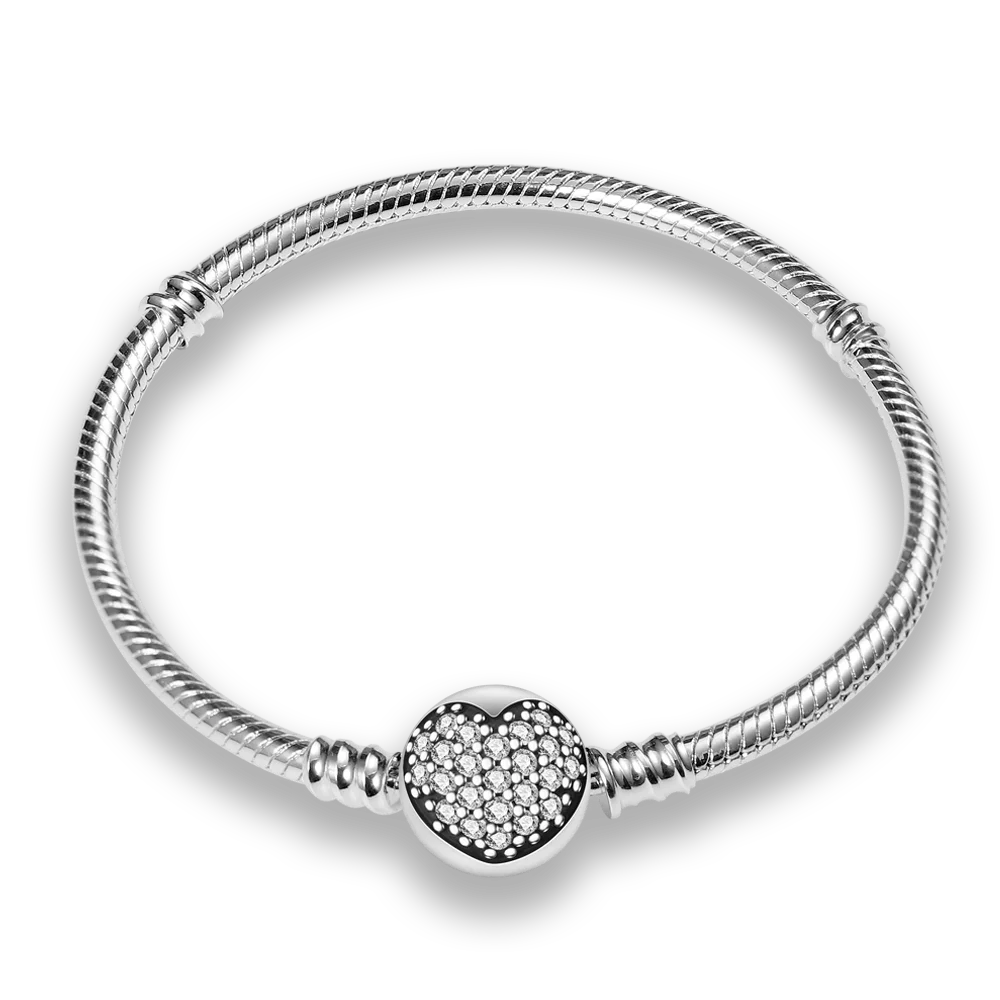 Pulsera más grande de 21CM, cadena de serpiente Original de plata de ley 100% 925, corazón de amor, ojos malvados, circón con joyería fina para Charm