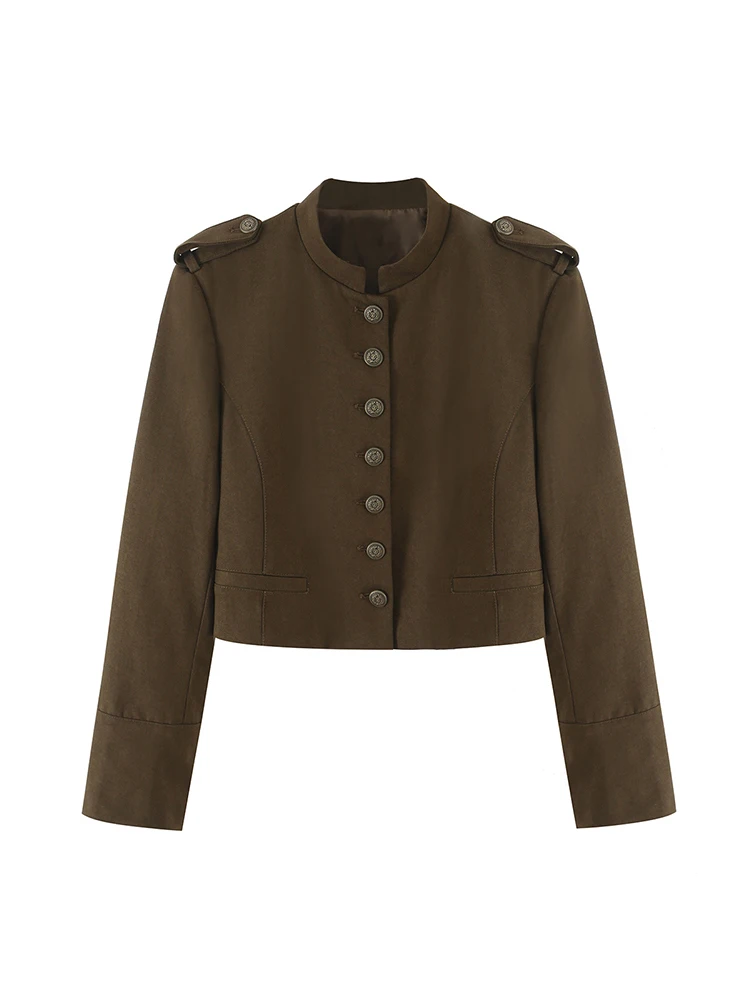 TFMLN Elegant Women Short Suit Jacket Slim Stand Collar Long Sleeve Single Breasted Blazer Coats 2026 Autumn Lady Jackets