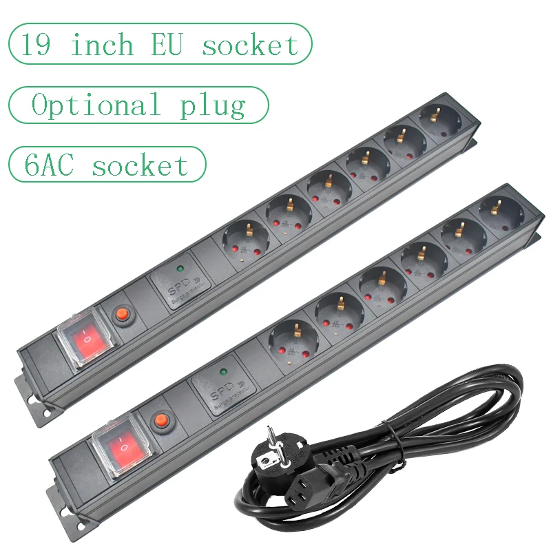 PDU power board C14 interface 19 inch EU socket 6AC, with switch/overload protection/surge protection/2m wire