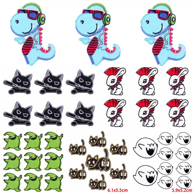 Pulaqi 10 PCS Wholesale Cartoon Animal Patch Iron On Patches For Clothing Cat Killer Embroidered Patches On Clothes Stickers DIY