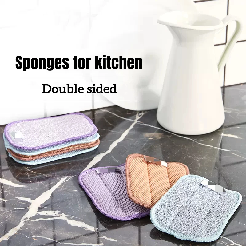 5Pcs Super Absorbent Microfiber Double Sided Scrub Sponge for Dishwashing Kitchen Clean Cloth Eraser Multi-role Magic Sponge