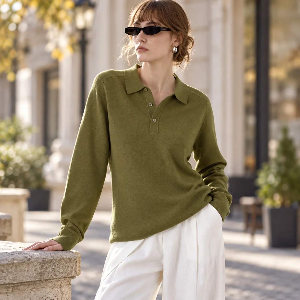Lapel Turn Down Collar Top Regular Length Elegant Commuter with Autumn Three Button Single Breasted Placket Women T Shirts