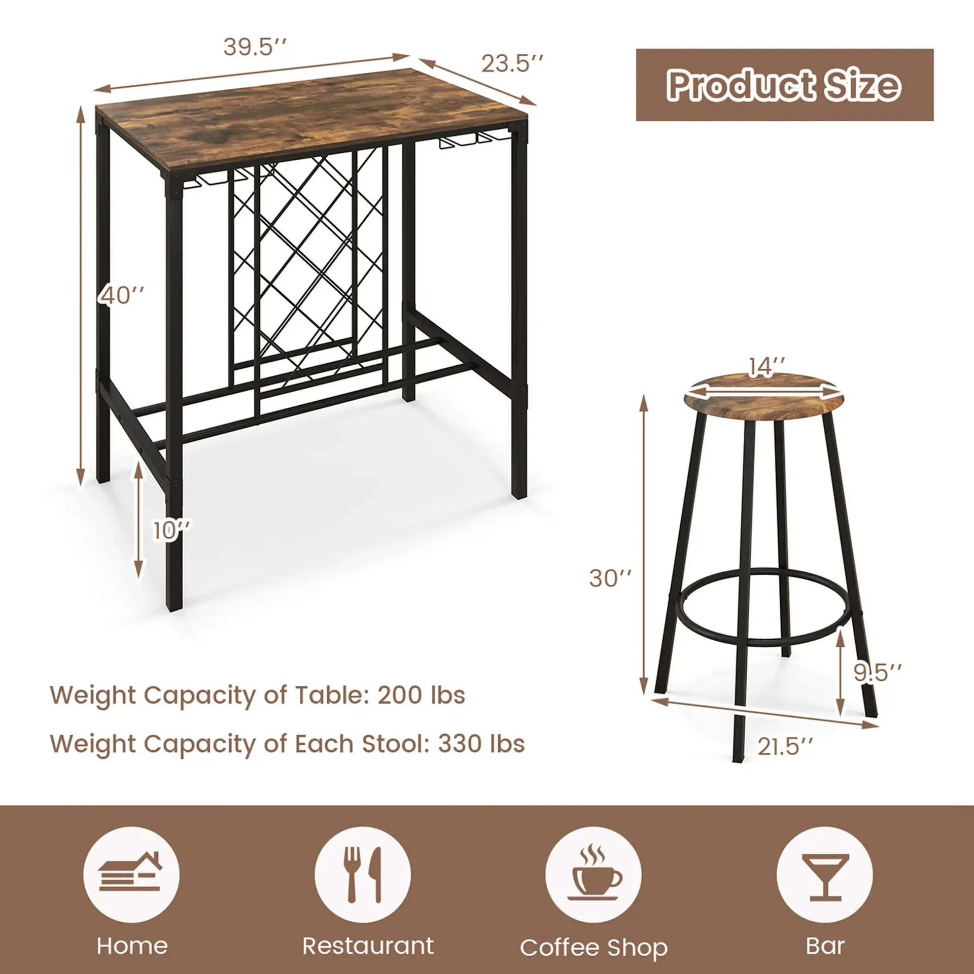 Kitchen dining table and chairs simple household square bar table high chair high table combination