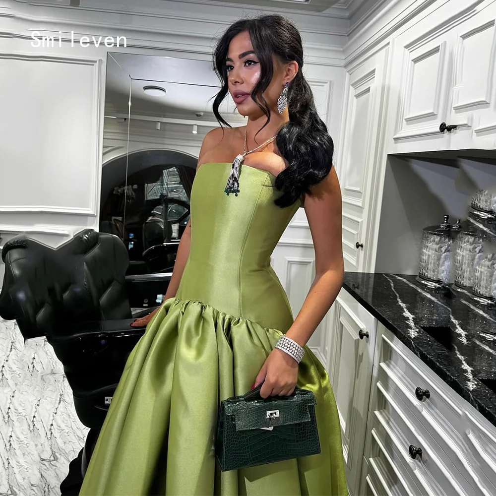 

Smileven Luxury Green A Line Prom Dress Elegant Strapless Pleat Party Gowns Formal Sleeveless Occassion Dress Customized 2026