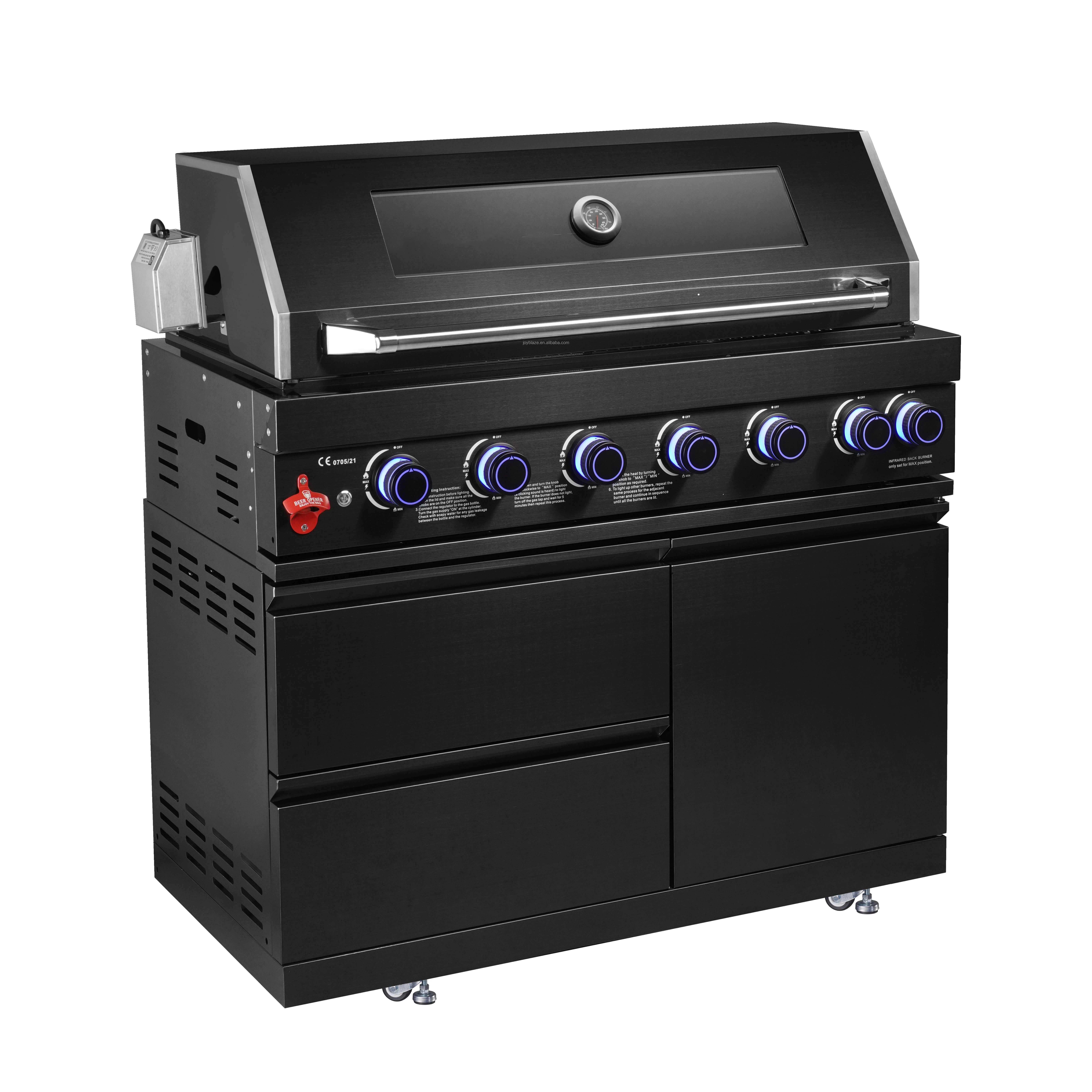 

JoyBlake FB-MI61-3 Modern Outdoor Freestanding Black 304 Stainless Steel BBQ Gas Grill 7 Burner Smokeless Flame Safety High Knob