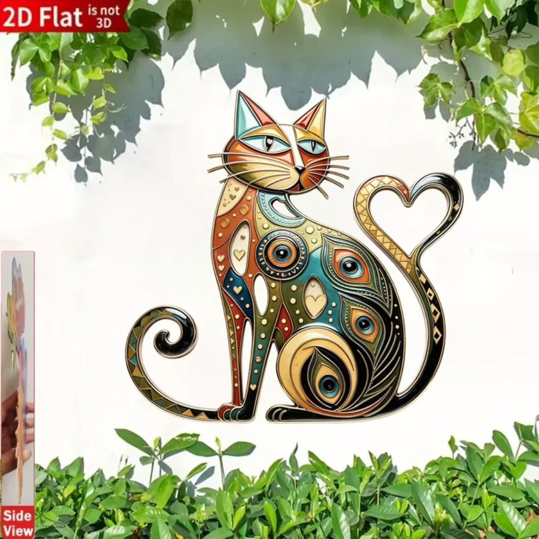 CIFBUY 1pc Exotic Ethnic Cat with Heart Tail Metal Tin Sign,20x30cm,2D Flat Print Vintage Painted Abstract Kitten Wall Decor