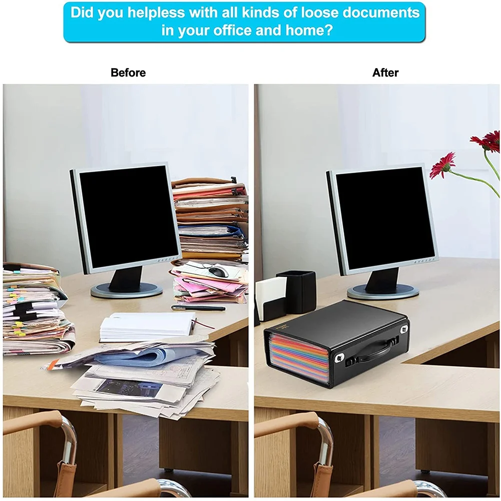 SPOR 24 Pockets Expanding File Folder Accordian File Organizer,Plastic Paper Document Receipt Organizer for Business, Office