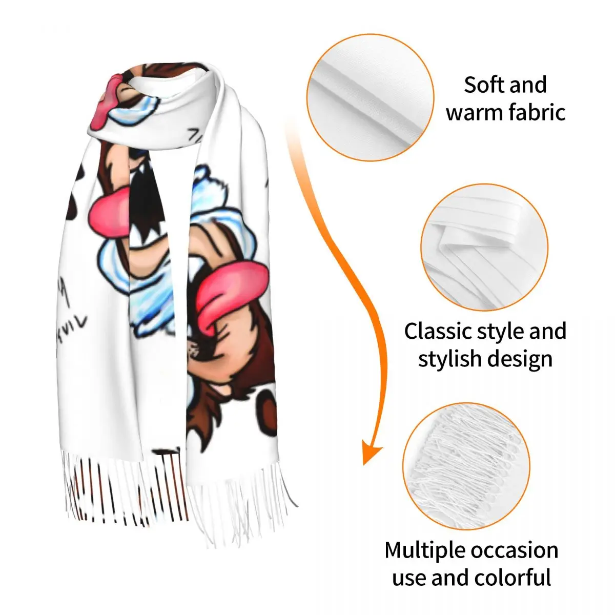 Custom Printed Funny  Tasmanians Cartoon Fashion Versatile Scarf Women Men Winter Warm Scarves Taz Devil Female Shawls Wraps