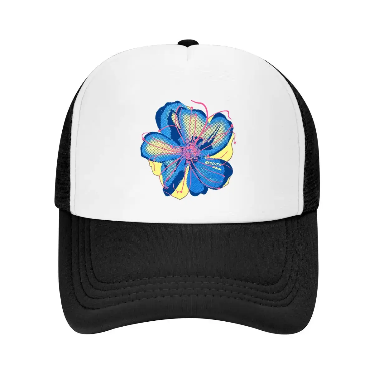 Pop Art Halftone Blue Flower BESCHT Abstract Graphic Mesh Baseball Cap Casual Hat For Womens Unisex Female
