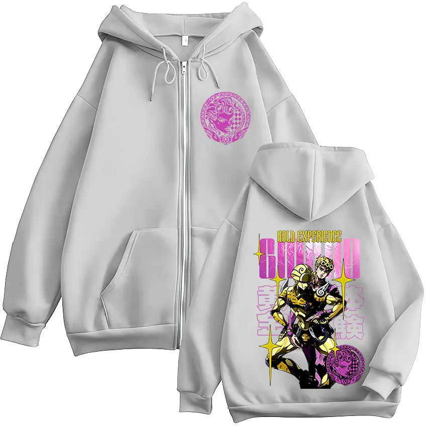 Giorno Giovanna Gold Experience Anime Jojo Bizarre Adventure Zipper Hoodies Men Clothing Long Sleeves Zip Up Sweatshirts Jackets