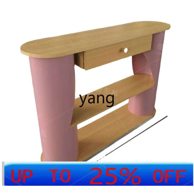 

LMMsimple light luxury stainless steel wrought iron wood veneer storage corridor living room long table Xuan Guan Tai