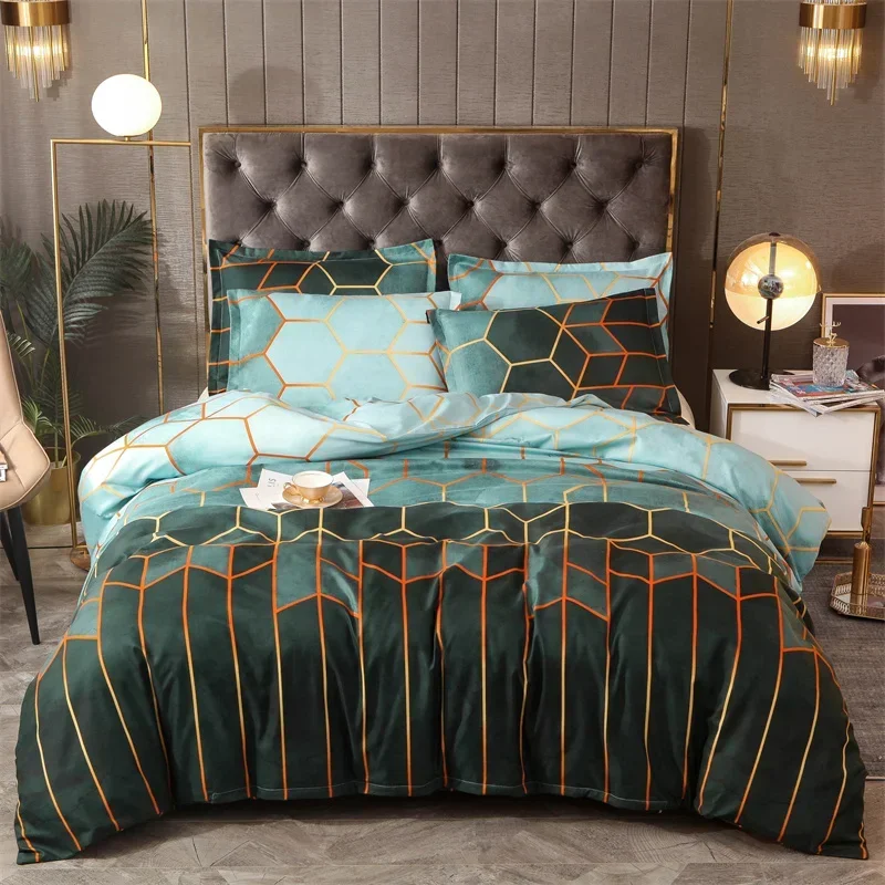 White Geometric Grid Print Queen King Size Duvet Cover Set Twin Full Fashion Stripes Bedding Set 3Pcs Soft Polyester Quilt Cover