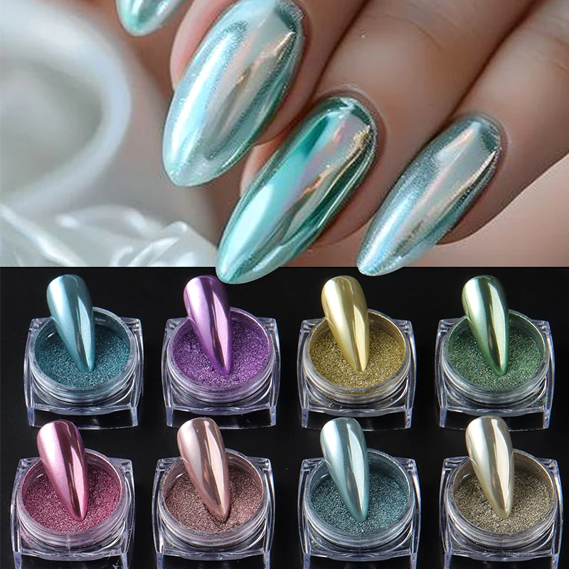 12 กล่อง Y2K กระจกโลหะเล็บผงสีม่วงสีฟ้า Chrome Glitter Pigment Flakes ถูฝุ่น Glossy Nail Art Decor