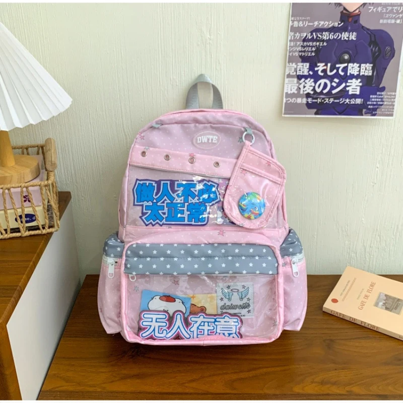 Modischer Rucksack mit transparentem Sichtfenster, großes Fassungsvermögen, gepunktete Schultasche für Teenager-Mädchen, leichte Büchertasche – Detail 13