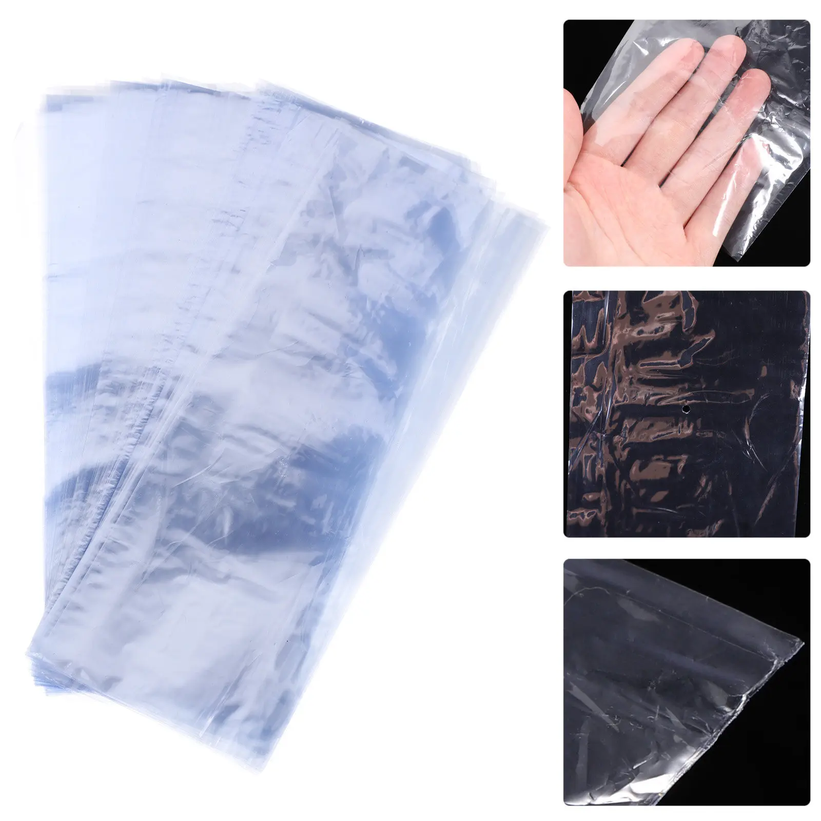 100Pcs Shrink Wrap Bags PVC Heat Shrink Film for Bottles Books Makeup Tableware Medicine Craft Freshness Protection Dustproof