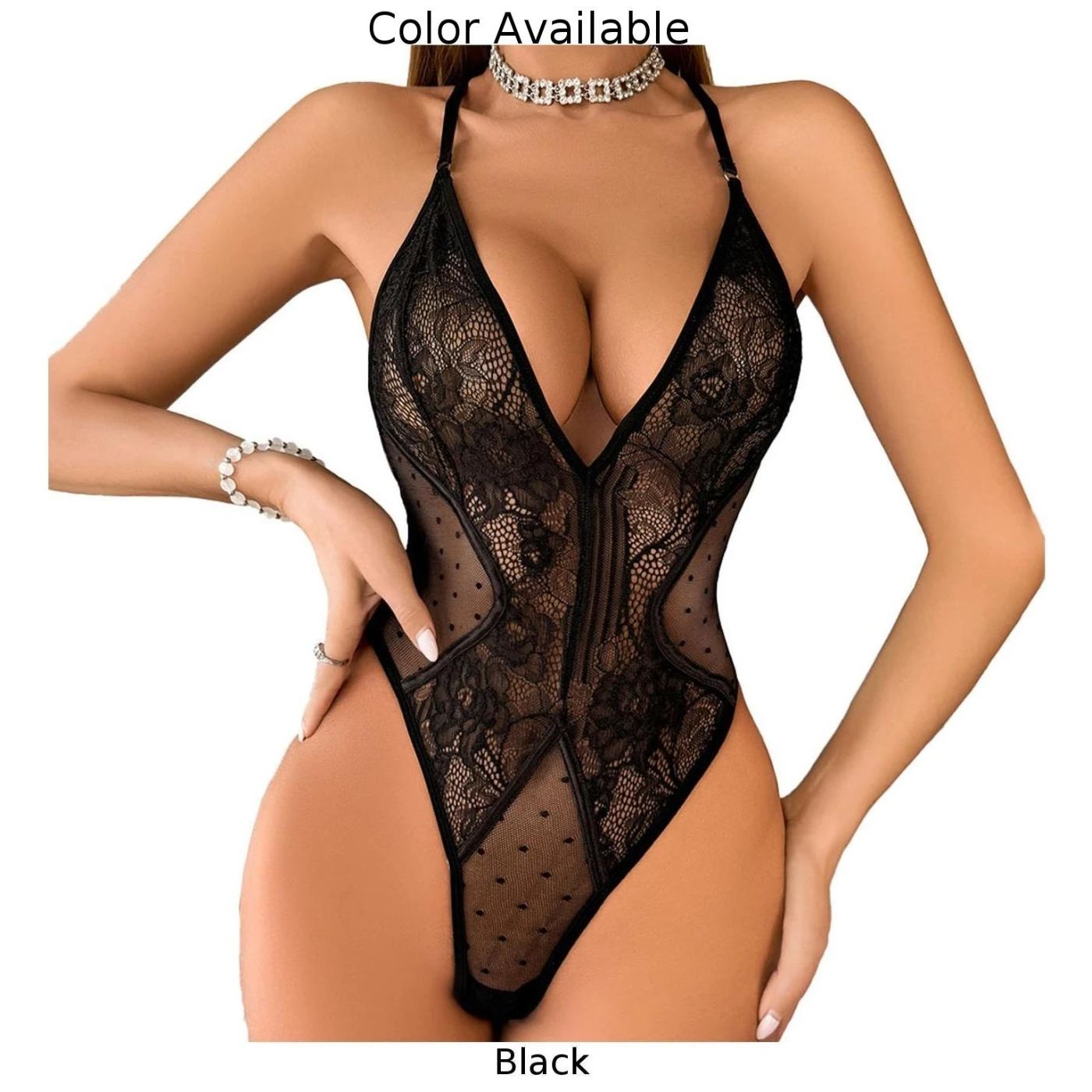 Intimo Sexy da donna con spalline incrociate in rete ricamata body in pizzo trasparente