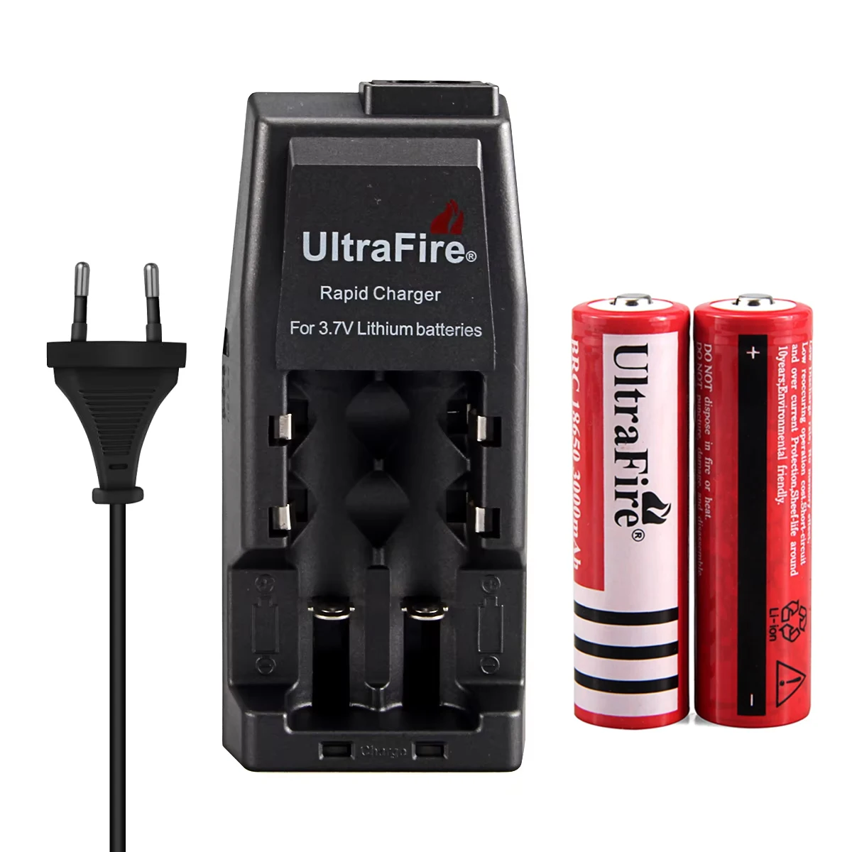 

UltraFire 18650 3000mAh высокоемкий перезаряжаемый литий-ионный аккумулятор для фонарей и других электронных устройств с зарядным устройством US/EU139