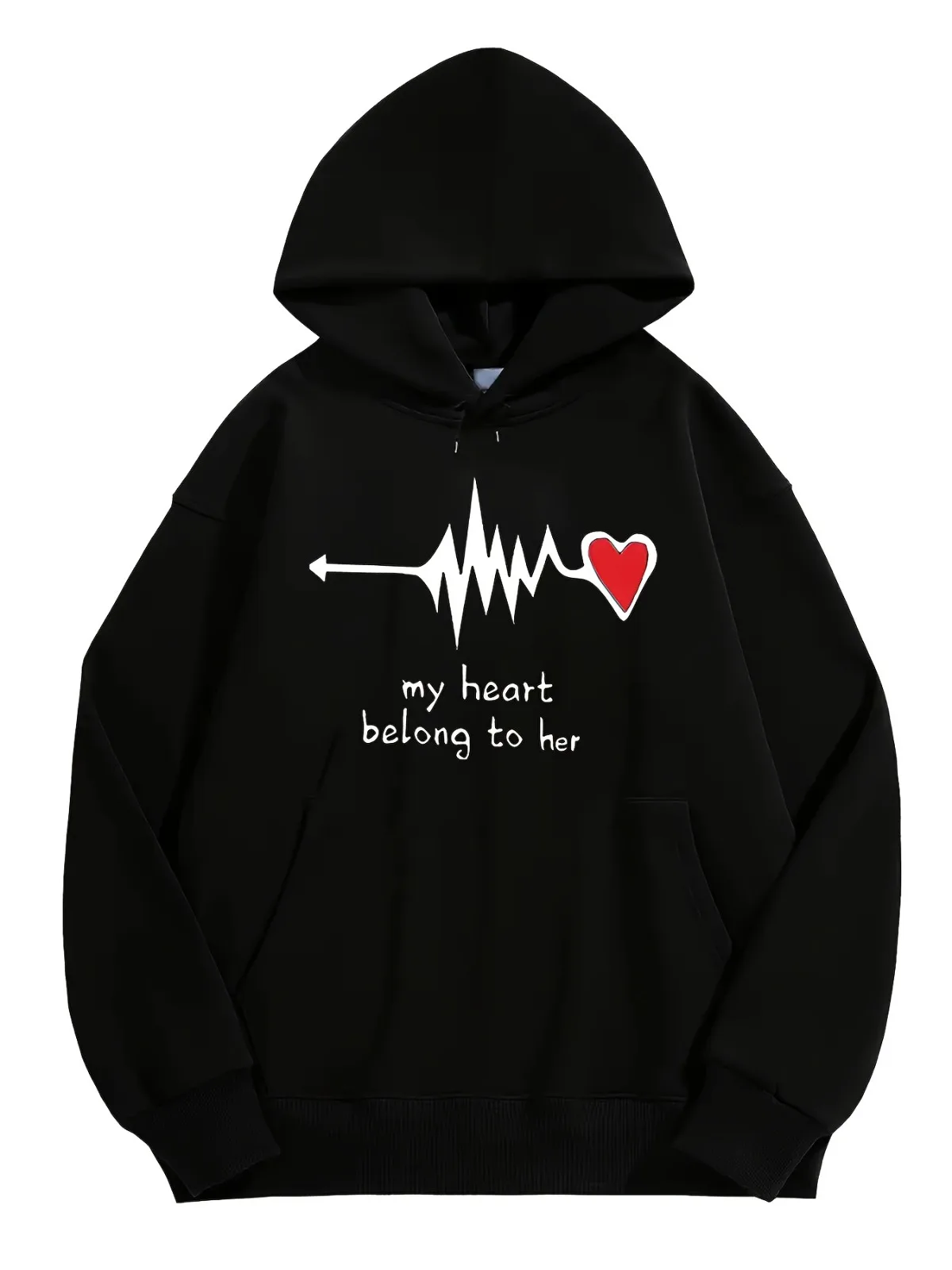 1 unidad [estilo de pareja] moda informal con estampado de latido del corazón para él y sus mismo estilo, sudadera con capucha holgada y cómoda para regalo del Día de San Valentín