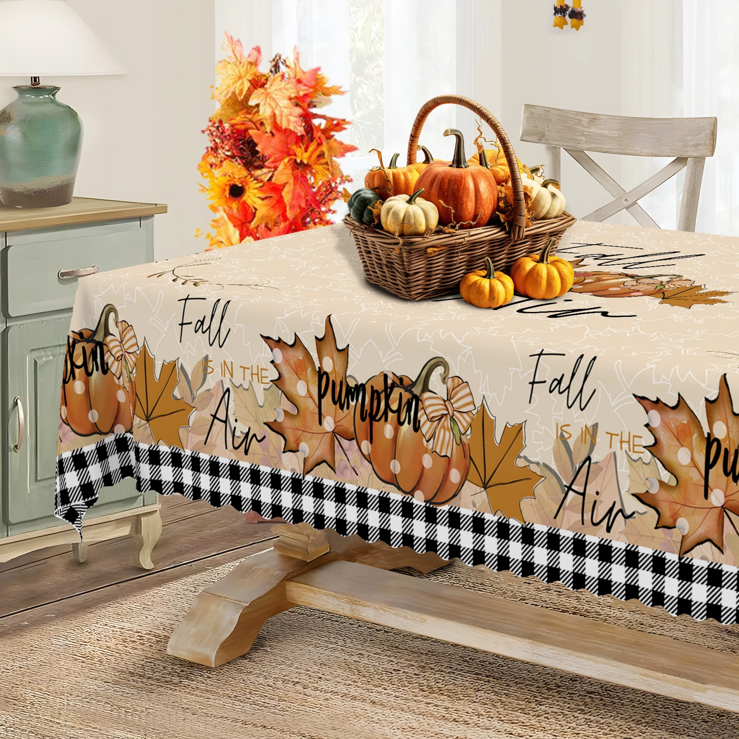 1 piece - Autumn tablecloth, Thanksgiving tablecloth, Farmhouse tablecloth, Pumpkin and Maple Leaf tableclothzyc