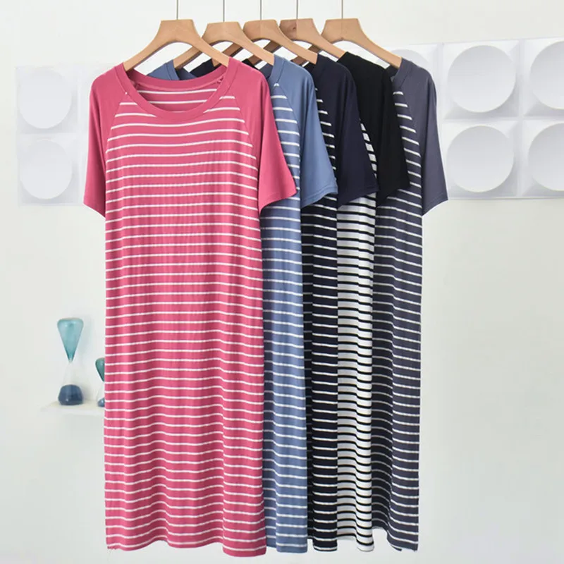 Vestido de dormir informal para mujer, ropa de dormir cómoda de Modal, camisones holgados de manga corta para verano, ropa de casa, camisa de noche