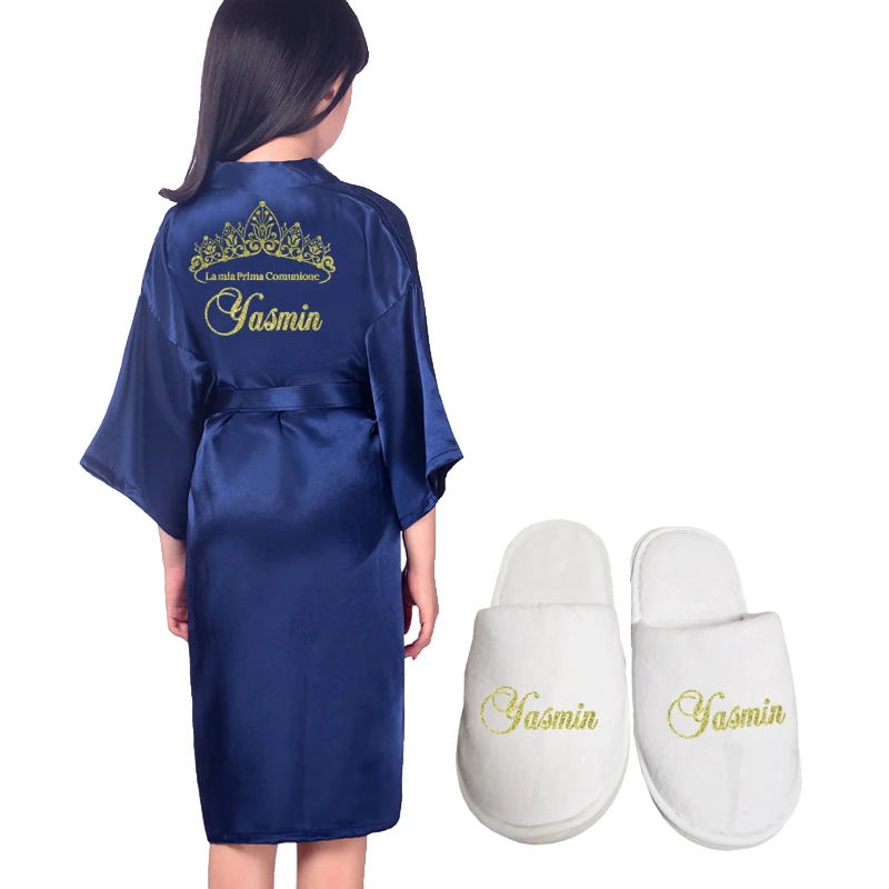 Batas de Kimono personalizadas con nombre y fecha para niña, albornoces de boda, pijamas para niños, Camisón con cinturón, bata de fiesta Brial para