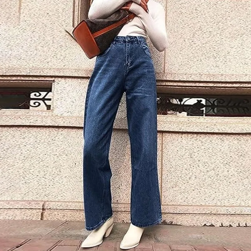 

Basic Casual Straight Jeans Women High Waist Denim Pants