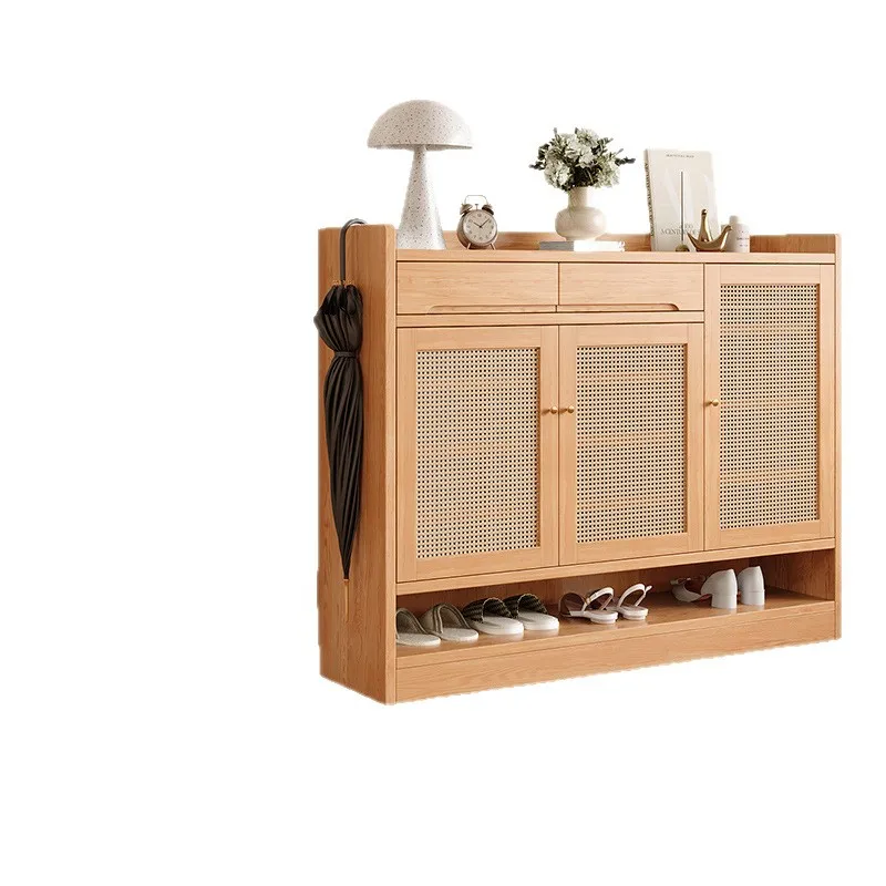 

Rattan shoe cabinet All solid wood storage cabinet for multi-layer corridor outside the entrance door of the