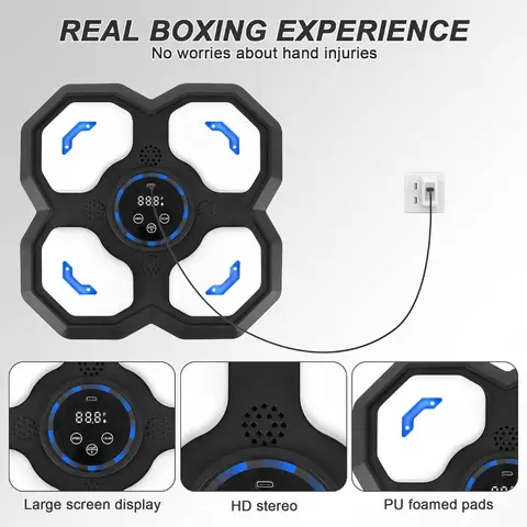 Interaktiv musikboxningsmaskin för vuxna med Bluetooth-anslutning Väggmonterad boxningsmaskin med LED-lampor 12 best sales musikboxningsmaskin - №5