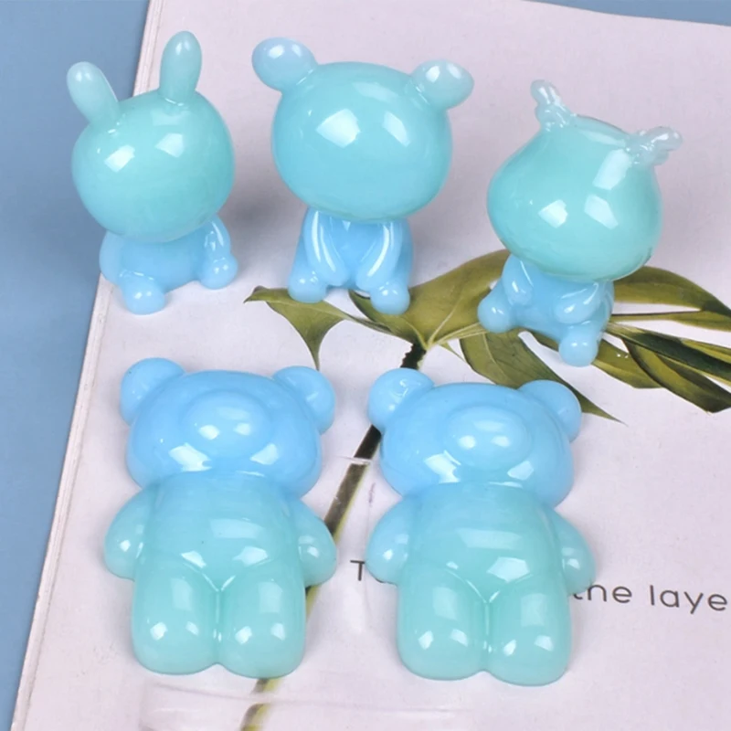 3D Cartoons Silicone Mold Bear Rabbit Decoration Epoxy Resin Casting Mould For DIY Crafts Key Chain Pendants