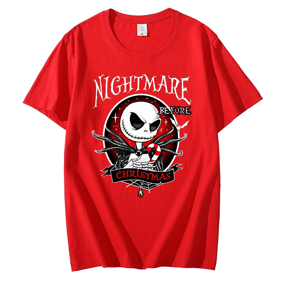 Disney Jack Skellington The Nightmare Before Christmas Couple Printed T-shirt Skull Leisure Sports Street Student T-shirt