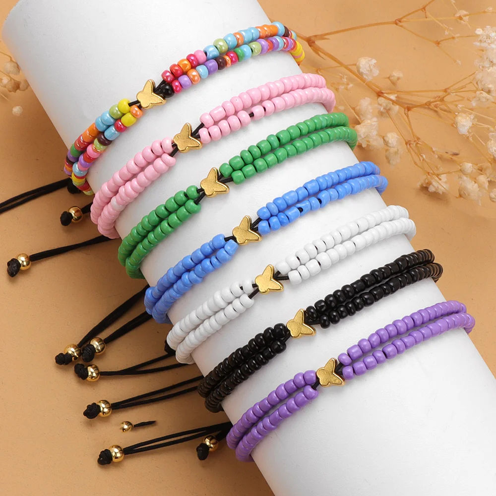 

Bohemian 4mm Acrylic Seed Beads Bracelet Gold Colorful Butterfly Charm Bracelets for Women Female Braided Bracelet Jewelry Gifts