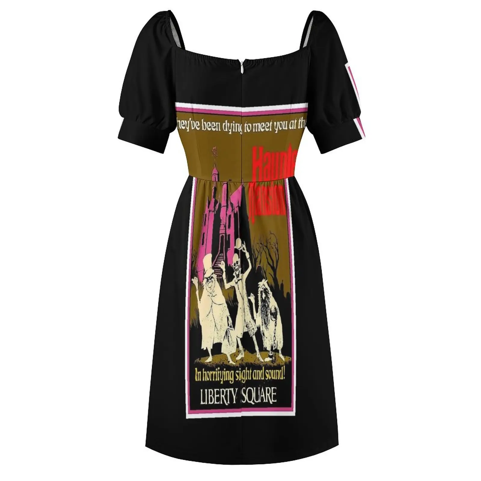 HAUNTED MANSION : Vintage Liberty Square Advertising Print Short Sleeved Dress Dresses Bridesmaid dress woman Dress