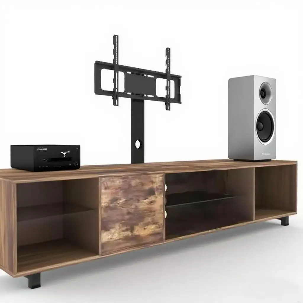 Suporte de TV STLF MDF para sala de estar, adequado para apartamentos pequenos com estilo vintage e função de armazenamento equipada com rodas