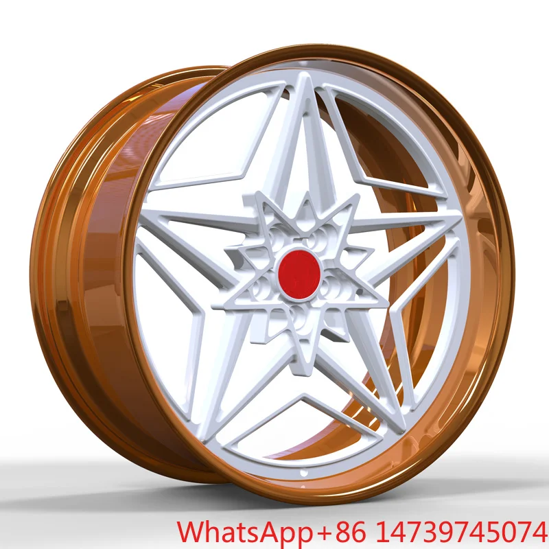 Rose Gold 2-piece Car Rim 18 19 20 21 22 23 Inch 6061-t6 Forged Aluminum Custom Deep Dish Star-Spoke Design Passenger Car Wheels