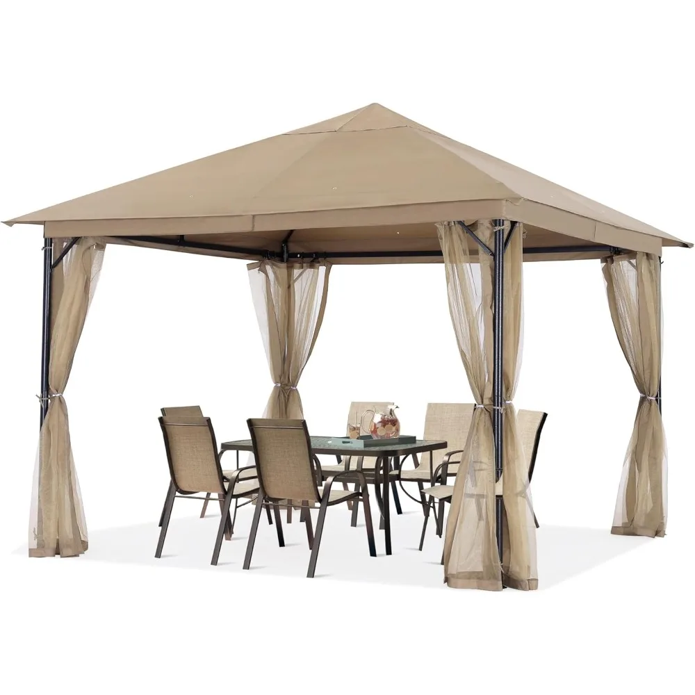 

Outdoor Patio Gazebo 11x11 - Single Roof Canopy with Mosquito Netting for Backyard, Deck, Garden, Lawn, Khaki