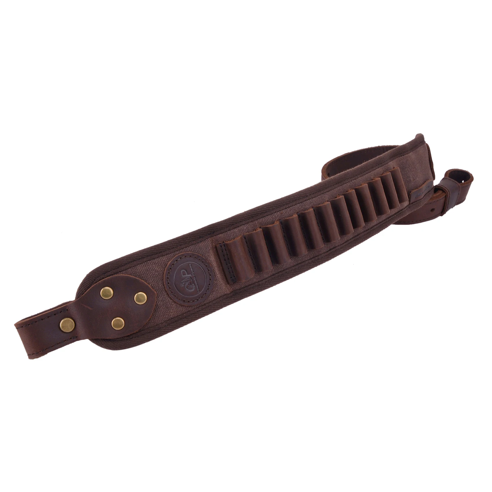 Coffee / Black Canvas Leather Rifle Sling Ammo Shell Holder Straps Loops Gun Belt For .357  .30-30